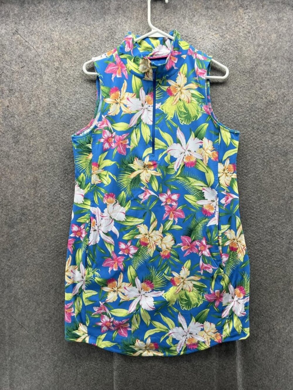 Tommy Bahama Dress Womens Large Blue Floral Mock Neck Sleeveless Shift Short